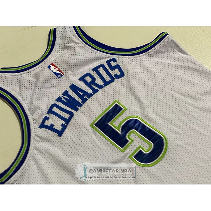 Camiseta Minnesota Timberwolves Anthony Edwards NO 5 Mitchell & Ness 2023-2024 Blanco